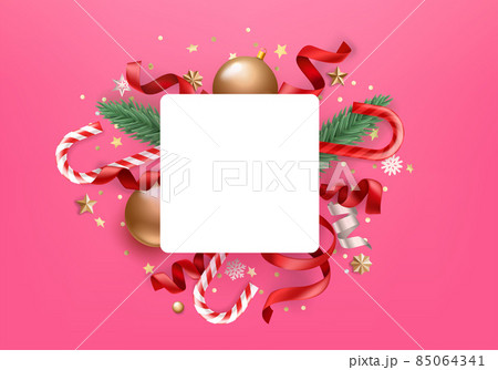 Christmas greeting card vector template with season decor and copy space Christmas greeting card vector template with season decor and copy space 85064341