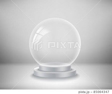 Transparent glass empty crystal ball. 3d vector illustration with copy space Transparent glass empty crystal ball. 3d vector illustration with copy space 85064347