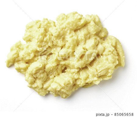 Scrambled egg isolated on white, from above Scrambled egg isolated on white, from above 85065658