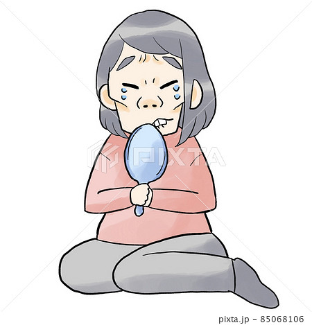 鏡を見て自分のブスさに泣いている女性 鏡を見て自分のブスさに泣いている女性 85068106