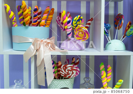 Candy bar with sweet sweets close-up. Candy bar with sweet sweets close-up. 85068750