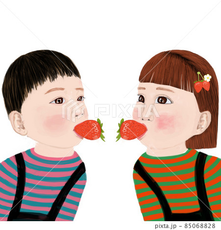 いちごを口に入れている男の子と女の子 いちごを口に入れている男の子と女の子 85068828