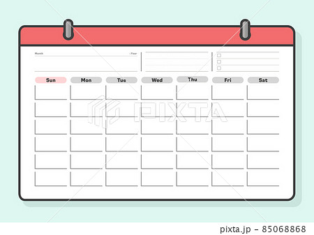 日付 年指定のないカレンダー 日曜始まりのマンスリーカレンダー フリースペース To Doリストのイラスト素材