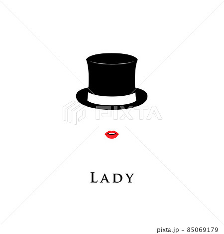 Lady wearing Cylinder hat and lipstick.  85069179