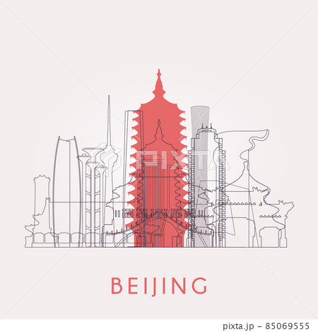 Outline Beijing skyline with landmarks. 85069555