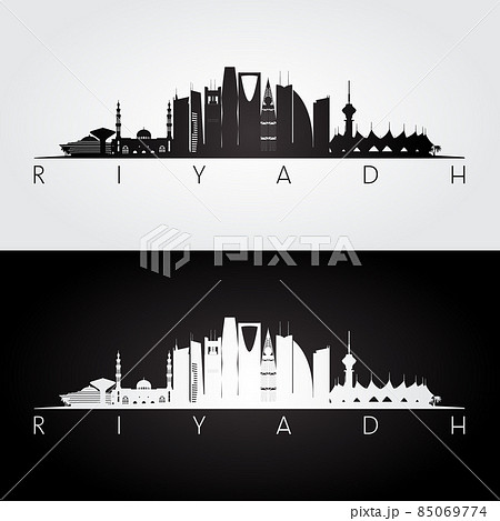 Riyadh skyline and landmarks silhouette 85069774