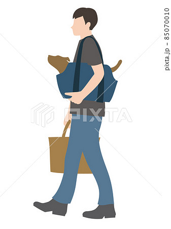 犬をキャリーバッグに入れて運ぶ男性 動物病院 災害避難 ペット旅行のイメージに のイラスト素材 犬をキャリーバッグに入れて運ぶ男性 動物病院 災害避難 ペット旅行のイメージに のイラスト素材