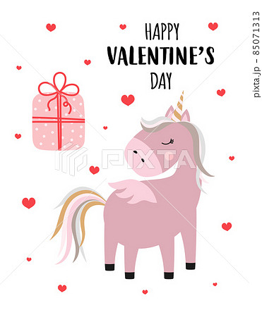 valentines card with cute unicorn, vector illustration 85071313