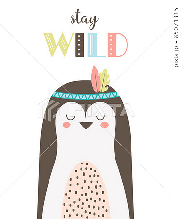 tribal card with cute penguin, vector illustration tribal card with cute penguin, vector illustration 85071315