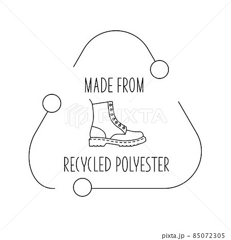 Made from 100 recycled polyester - concept for sustainable boot, shoe, eco friendly fabric, clothing packaging. Vector stock illustration isolated on white background for design label set. EPS10 85072305