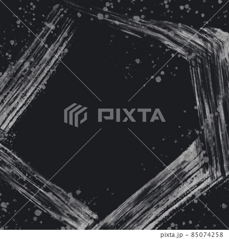 銀色のかすれた筆跡の五角形とスプラッシュ　正方形ダーク抽象バナー　黒背景　和風　筆　スペース 85074258