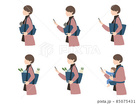 様々な生活シチュエーションの、女性の上半身イラストセット 様々な生活シチュエーションの、女性の上半身イラストセット 85075431