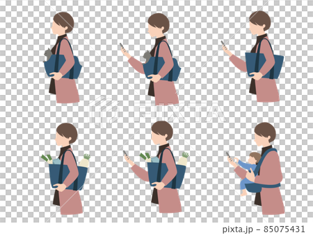 様々な生活シチュエーションの、女性の上半身イラストセット 様々な生活シチュエーションの、女性の上半身イラストセット 85075431