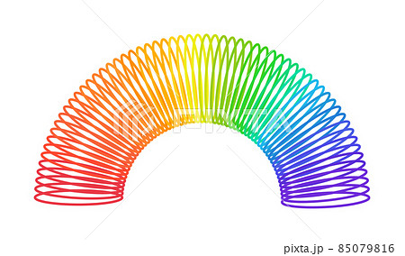 Rainbow spiral spring toy. Children magic slinky spring. Colored plastic kid toy. Vector illustration isolated on white background 85079816
