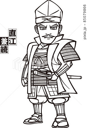 烏帽子をかぶって武装した直江兼続【3頭身・白黒】 85079866