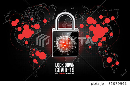 Coronavirus disease COVID-19 infection medical with covid-19 padlock on world map. Officially name for Coronavirus disease named COVID-19, Lock down Coronavirus protection concept, vector illustration 85079941