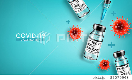 Vaccine for Coronavirus disease COVID-19 infection medical vaccination with typography and copy space. Official name for Coronavirus disease named COVID-19, background vector illustration 85079943