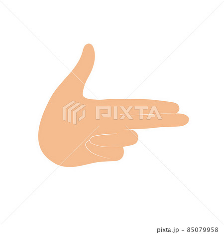 Hand gun with two fingers extended. Finger gun and pointing gesture. Vector flat illustration Hand gun with two fingers extended. Finger gun and pointing gesture. Vector flat illustration 85079958