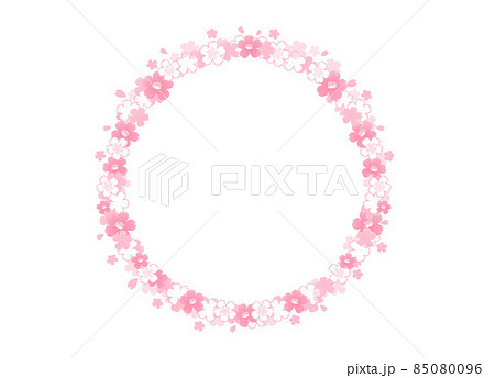 イラスト素材 桜柄の円フレーム 横位置 白背景 ベクター 白バック のイラスト素材