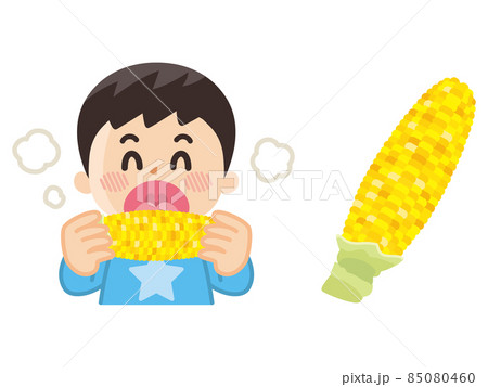 トウモロコシを食べる男の子のイラスト素材