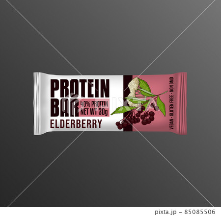 Elderberry Protein Bar Label Design. Hand Drawn Illustration of Elder plant 85085506