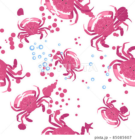 Crab marine life, fish, animals bright seamless pattern. sea travel, snorkeling with animals, tropical fish 85085607