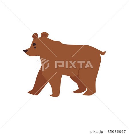 Brown or grizzly bear cartoon vector illustration. Bear walking on all fours, side view, isolated. Forest animal. 85086047