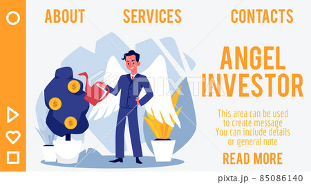Angel investor water money tree in pot to grow wealth and profit. Horizontal website banner cartoon vector illustration. Angel investor water money tree in pot to grow wealth and profit. Horizontal website banner cartoon vector illustration. 85086140