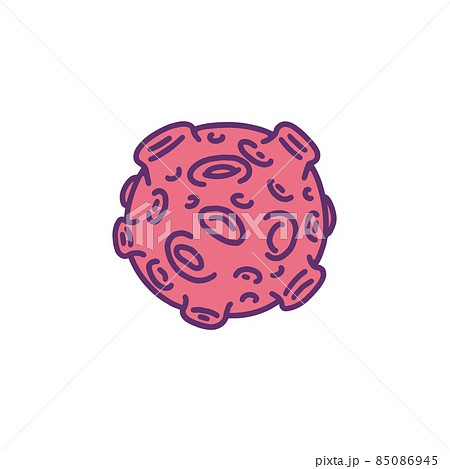 Planet Mars with craters hand drawn vector colored doodle. Planetoid, asteroid or small red moon cartoon drawing. 85086945