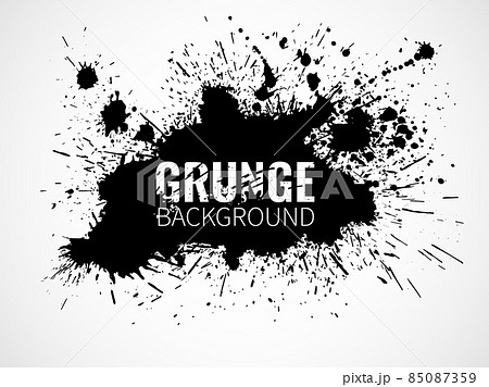 Grunge ink background. Black blob with inscription in center, monochrome splashes silhouette, artistic paint spot , dirty stain shapes silhouette with copy space, vector abstract poster 85087359