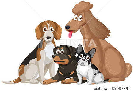Variety of dog breeds cartoon character 85087399