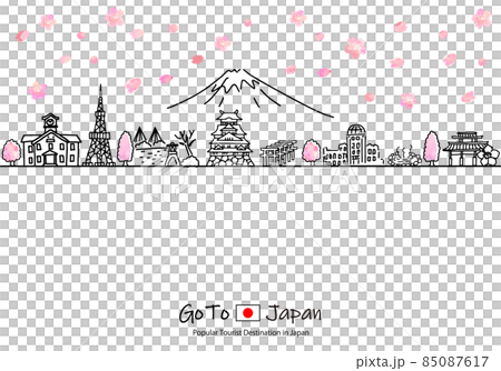 春季日本著名旅遊景點城市景觀簡筆劃 85087617