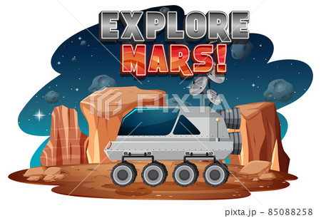 Explore Mars word logo design with space station 85088258