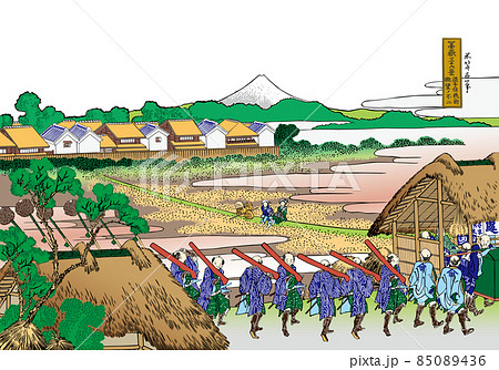 葛飾北斎イメージ従千住花街眺望ノ不二題名入り明るいバージョン白バック 85089436