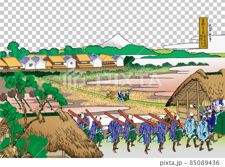 葛飾北斎イメージ従千住花街眺望ノ不二題名入り明るいバージョン白バック 85089436