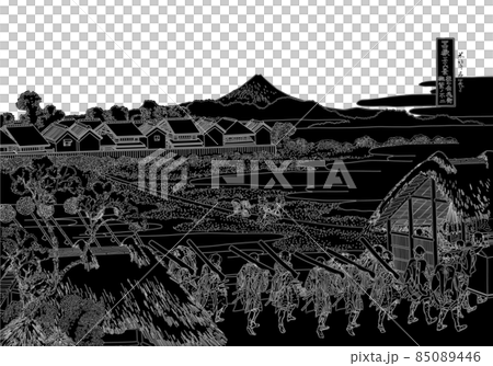 葛飾北斎イメージ従千住花街眺望ノ不二題名入り線反転白バック 葛飾北斎イメージ従千住花街眺望ノ不二題名入り線反転白バック 85089446