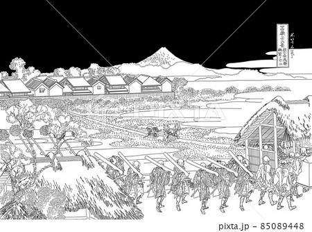 葛飾北斎イメージ従千住花街眺望ノ不二題名入り線黒バック 85089448