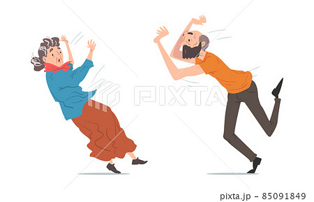 Elderly Man and Woman Stumbling and Falling Down by Accident Vector Set 85091849