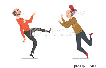 Elderly Man Stumbling and Falling Down by Accident Vector Set 85091850