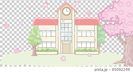 櫻花樹和幼兒園建築的插圖 85092249