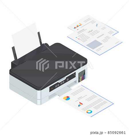 Color inkjet printer at work isometric icon 85092661