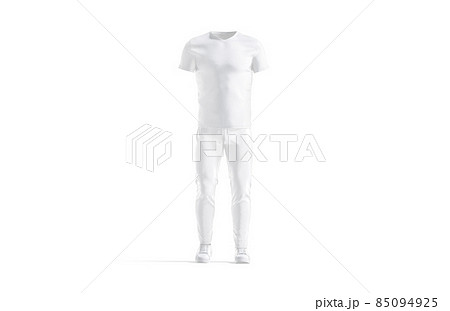 Blank white sport uniform with v-neck t-shirt and pants mockup 85094925