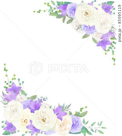 美しい白いバラの花と紫色の花の招待状縦の豪華なフレームベクターイラスト素材のイラスト素材