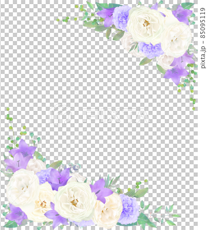 美しい白いバラの花と紫色の花の招待状縦の豪華なフレームベクターイラスト素材のイラスト素材