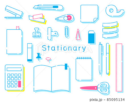 文房具セット　線画　イラスト 85095134