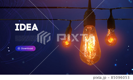 Abstract low poly lamp with yellow light on blue vector technology background. Creative business idea. Futuristic energy technology concept. 85096053