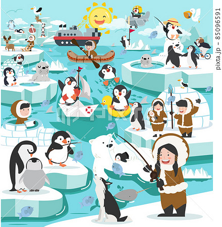North Pole Winter Arctic Animals Landscape Sceneryのイラスト素材