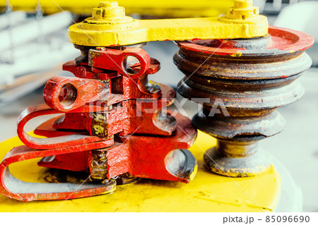 This is machine for bending reinforcement or pipes. Close-up of equipment in production hall 85096690