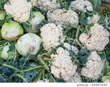 group of cauliflower, fresh cauliflower for sale at a market group of cauliflower, fresh cauliflower for sale at a market 85097630