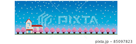 桜舞う春の青空と校舎 2 桜舞う春の青空と校舎 2 85097823